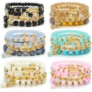 Bohemian Bracelet Sets for Women - 6 Sets Stackable Stretch Multicolor